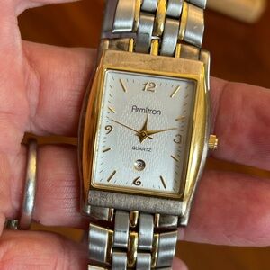 Vintage Armitron Two-Tone Silver and Gold Tank Watch Model 20/1321 New Battery